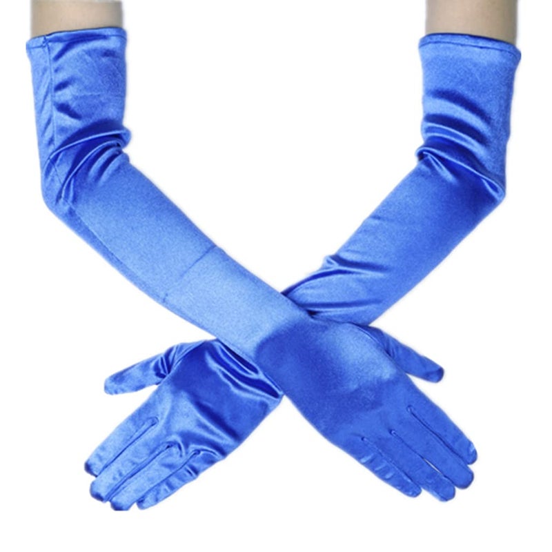 DreamHigh Women's Party Wedding 21" Long Satin Finger Gloves Blue - Image 1